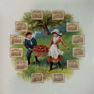 Antique Plate: 1915 Calendar Porcelain Cabinet /Wall Plate Vintage *Grandmacore*